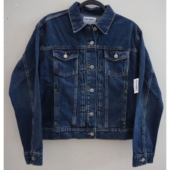 Old Navy 821524-00-1 Women's Sz Medium Blue Dark Wash Denim Jean Jacket - Picture 1 of 5